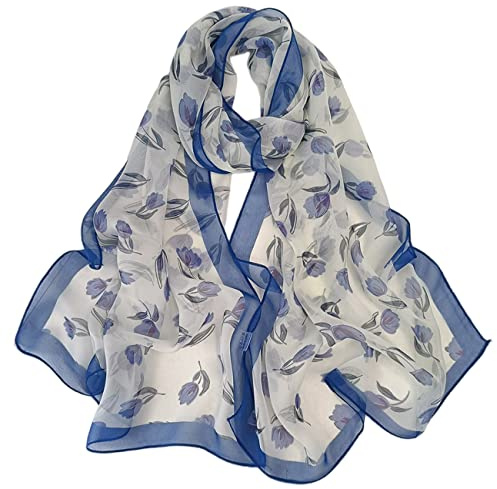 FAIRYGATE Chiffon Scarf Women Ladies Scarves Lightweight Clearance Floral Print Shawls and Wraps for Spring Autumn All Seasons Blue 64006