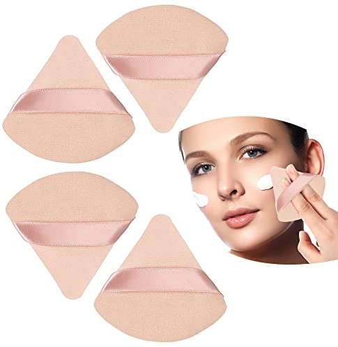 4 piezas triángulo maquillaje borla en polvo, esponja suave en polvo para base de polvo suelta, herramienta de maquillaje seco en húmedo (color )