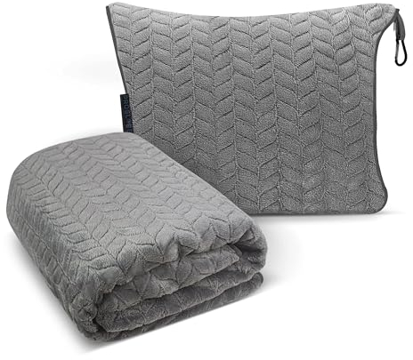 Proglobe Camping Blanket Packable Soft Travel Blanket Pillow, Airplane Fleece, Luxurious Compact Design for Plane, Car, Camping, Flight Essentials & Travel Accessories in Elegant Gray big size