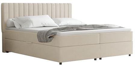 PANDA MÖBEL Homesy Everest Boxspringbett 140 x 200 cm Doppelbett mit hochwertiger Bonell-Matratze incl Topper, Polsterbett mit Bettkasten, Schlafzimmer, Bequem, Modern, Stilvoll