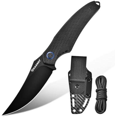Harnds Shark Outdoor Messer Feststehendes Messer mit Kydex Scheide D2 Stahl Klinge Ideal Camping Messer Premium Survival Messer Bushcraft Messer (Schwarz - Schwarz Titan)