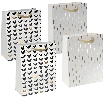 SIGEL GT117 große Premium Geschenktüten aus Papier, 4er Set, 26 x 33 cm, weiß, gold, Papier-Geschenktaschen