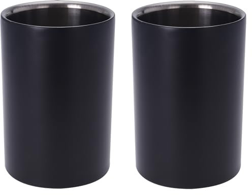 Bambelaa! Set di 2 refrigeratori per vino, in acciaio inox, a doppia parete, per vino, champagne, colore nero (circa 17 x 12 cm)