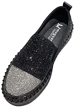 Women's Rhinestones Slip On Flats UK Sale, Ladies Classic Loafers Ballerina Shoes Work Smart Office Formal Shoe Fashion Flats Driving Shoe Low Wedge Sandals Comfortable Round Toe Slip on Shoes