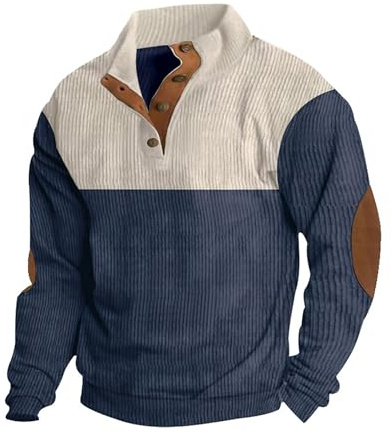Ryehack Sweat Hommes Pull Top Manches Longues Sweater Velours Côtelé Sweatshirt Léger S-3XL