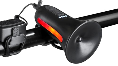 Fahrradklingel Elektrisch, 120 dB Elektrische Fahrradhupe mit Seitenwarnlicht, Wasserdichtem Fahrradglocke 5 TonModi/USB Wiederaufladbar für MTB/BMX/Rennrad/Elektroroller Schwarz