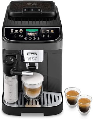 De'Longhi Magnifica Evo Next ECAM310.60.GB, Kaffeevollautomat für Kaffeebohnen, Automatischer Milchaufschäumer für Cappuccino, 10 Personalisierbare Rezepte, Soft Touch Farbdisplay, Gris/Schwarz