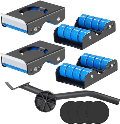 Esilihom Furniture Sliders with Wheels,Heavy Duty Transport Roller Set - 4 Metal Sliders and Pry Bar, Furniture Lift Mover Tool,Dolly Trolley for Sofa, Fridge, Bed, Washer, 350kg Max Load Capacity