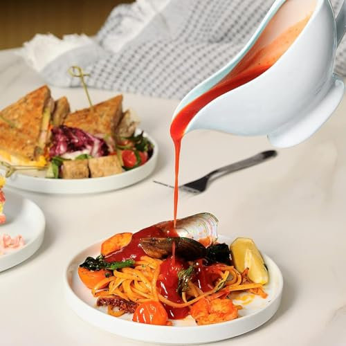 300ML Sauciere Porzellan, 7oz Sossenbehälter mit Henkel, Saucen behälter Weiß, Sauciere mit Lippenausguss, Servierschale Geeignet für Soße, Salatdressings, Milchbrühe, Bratensaft und Käsedip