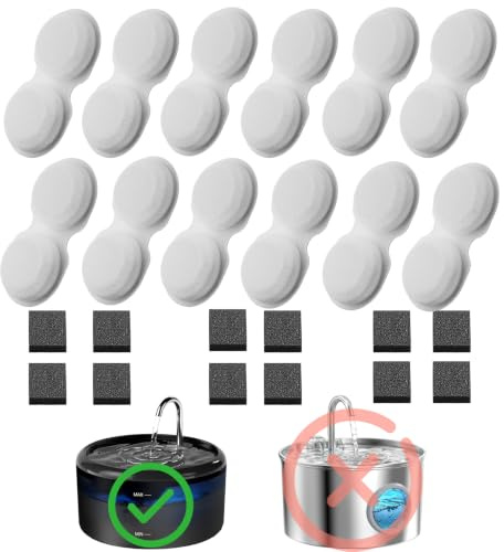VOUAAOOD Cat Fountain Filters Replacement: 24 Pet Water Fountain Filters - 12 Carbon Filters + 12 Sponges Filters Suitable for H6 Cat Fountain for Drinking - 6 Months Usage Kit