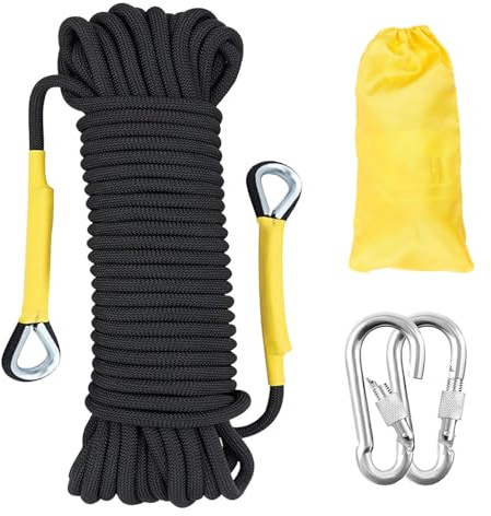 Gangying 12mm Corda da Arrampicata 30m per Arrampicata Statica Corda di Sicurezza con 2 Moschettone ad Alta Resistenza Carico di Rottura: 2000kg per Alpinismo Fuga Strumenti Salvavita