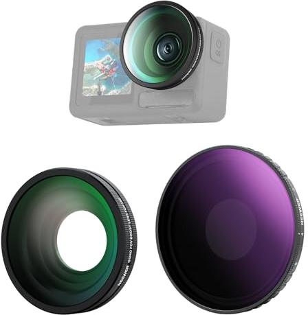 NEEWER Kit de filtres ND Variables compatibles avec DJI Osmo Action 5 Pro/4, Verre Optique HD Multicouche à Visser ND8-32 (3-5 arrêts) + Objectif Grand Angle 185° FOV Accessoires de caméra d'action