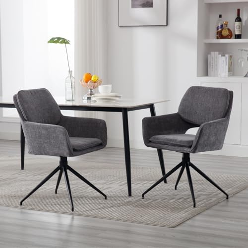 DAYALANE Drehbar Esszimmerstühle 2er Set, Drehstuhl Küchenstuhl Polsterstuhl mit Armlehnen Metallbeine aus Chenille, für Esszimmer Wohnzimmer Küche Schlafzimmer Lounge, Grau