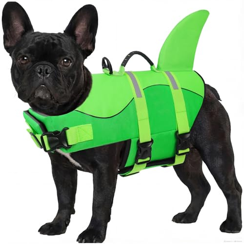 ASENKU Salvavidas para Perros S,Chaleco Salvavidas Perro Pequeño Tiburon con Asa - Chaleco de Flotación para Mascotas con Bandas Reflectantes, Seguridad en el Agua para Natación, Paseos en Barco