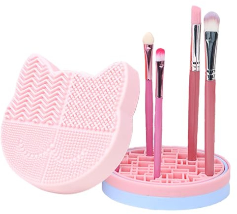 lyanny De Nettoyage Pour Brosses À Maquillage - Silicone Avec Support De Séchage Pour Outils De Beauté - Tapis Nettoyant pour Pinceaux de Maquillage pour Évier,Pour Femmes Filles Salon Maison Éponge