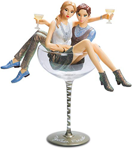Pavilion Gift Company Hiccup - Together Forever Lesbian Girl Figurines in Swirl Silver Martini Glass, Off-White