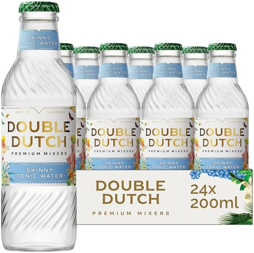Double Dutch Skinny Tonic Water | Low Calorie Diet Indian Tonic Water | Gluten Free, Vegan Friendly Premium Mixer Perfect For Gin & Cocktails | 24 x 200ml Bottles
