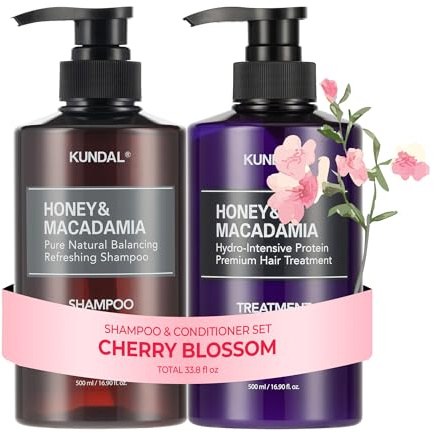 KUNDAL Korean Shampoo and Conditioner Set [Cherry Blossom] Salon-quality, Long Lasting Scent, Moisturizing, Sulfate-Free, Argan & Macadamia Oil, Korean Hair care,16.9 fl oz each