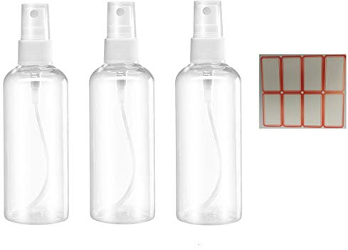ZALUJMUS Set di mini flaconi spray da viaggio vuoti in plastica trasparente da 50 ml e 100 ml con etichette (3 pezzi 50 ml)