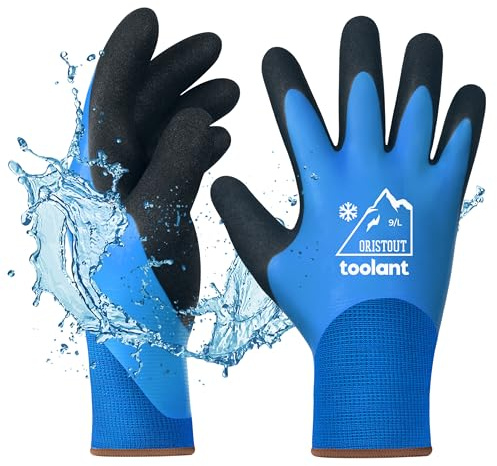 OriStout - Guantes de trabajo de invierno impermeables, para hombre y mujer, de congelación, para trabajar a temperaturas bajo cero, con aislamiento térmico, superadherentes, color azul, talla L