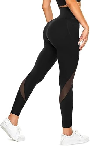 KUMAYES Pantalones de Yoga Leggings de Alta Cintura para Mujer con Bolsillo Leggings Deporte Pantalones Control de Abdomen Mallas Deportivas (S, Negro)