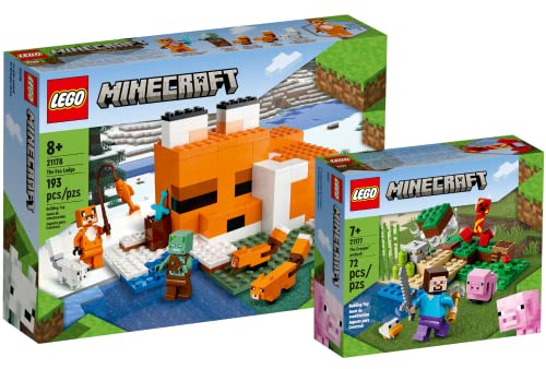 Lego Minecraft Set - Die Fuchs-Lodge 21178 + Der Hinterhalt des Creeper 21177, Bauset für Kinder ab 8 Jahren