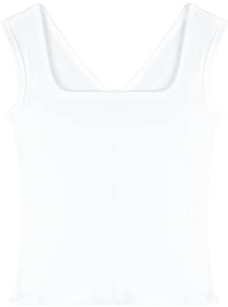 Femme Débardeur Côtelé Débardeur à Bretelles T-shirt Sans Manches Bretelles Larges Col Carré Hautement Élastique Coupe Ajustée Respirant Basique Décontracté Tops d'été - Blanc Taille du Fabricant XL