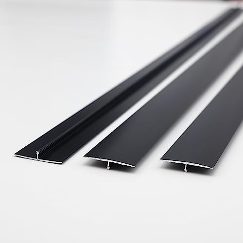 Gaahing Aluminum T Molding Floor Transition Strip, T Moulding for Laminate Flooring Planks, Vinyl Floor Transition, Rubber Transition (3Pcs x 2.9ft x 1.6in, Matte Black)