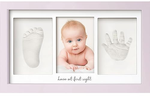 Handavtryck och fotavtryck för bebisar – gipsavtryck, babyhand och fot för nyfödda – handavtryck, babybildram – fotavtryck, baby, gipsavtrycksset (mjuk lila)