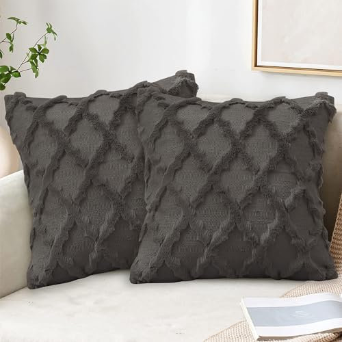 Ghope 2er Set Wolle Kissenbezüge Samt Fellkissen Sofakissen Weich Couchkissen Zierkissenbezug mit Verstecktem Reißverschluss Kissenhülle für Sofa Schlafzimmer Wohnzimmer