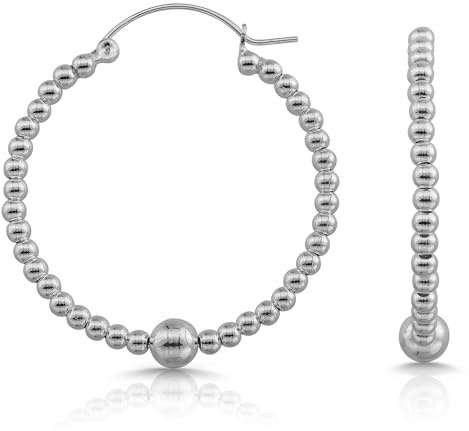 Cassini örhängen i 925 sterlingsilver – 25, 35 eller 40 mm stora kreoler för kvinnor med gångjärnsstängning, högglanspolerade med liten och stor kula. Nickelfri och antiallergisk 3CSB, Ø 40 mm