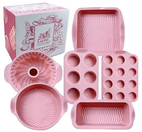 6 Pcs Moule En Silicone Antiadhésif Pour Patisseries Gâteaux Carré Rond Plat a Tarte Sans BPA Cake Tartelette Génoise Cupcake Pain de Mie Muffin Brioche Donuts Brownie Cookies Kouglof Savarin Sablé