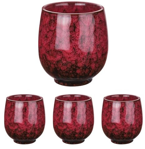 sourcing map Lot de 4 tasses à thé chinoises en céramique de 153,4 g - Service à thé traditionnel Gong Fu japonais sans poignée pour maté, thé, café, vin, boissons, rouge chaud