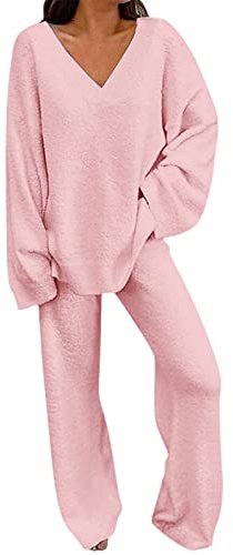 Generico Tuta Da Casa Donna Invernale Casual In Ciniglia Comode Curvy Maglione E Pantaloni Set Coordinati Due Pezzi Morbida Calda Completo In Push Loungewear Leggera Per Casa