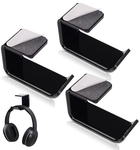 LZYDKH 3 Stück Headset Halterung Tisch, Kopfhörer Halter Headphone Holder Universal Kopfsethalterung Wandhalterung Kopfhörerhalter mit Starkem Klebeband für Geräte Schreibtisch(Schwarz)