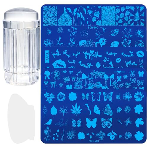7 piezas Nail Art Stamping Plates, Placas Estampacion Uñas Nail Stamper Kit Estampador Para UñAs Con Raspador Estampado de Uñas Decoración de Arte Plantilla para Arte de Moda Placa de Uñas
