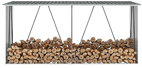 Capanno da giardino per esterni, 330 x 84 x 152 cm, grande contenitore in acciaio grigio, casetta in legno zincato, scaffale per legna da ardere, riparo da giardino resistente per attrezzi e