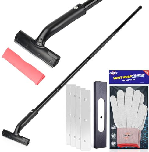 EHDIS Kit de removedor de papel pintado, raspador de ventanas con mango extensible (120 cm), 20 cuchillas de repuesto y guantes, para quitar papel pintado y pegamento para baldosas, pintura