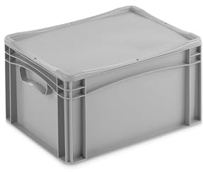 Aufbewahrungsbox mit Deckel | stabile Eurobox in 32 Ausführungen | Behälter für Garten, Haushalt, Lager oder Werkstatt – mit aufliegendem Deckel (Geschlossen - ohne Handgriff, 40x30x23,3 cm)