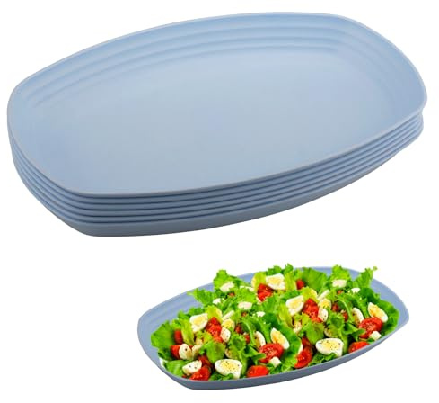 Velicber 29.7cm Teller 6er Speiseteller Camping Teller Plastikteller Mehrweg Ovale Picknickteller Set, Spülmaschinenfest & Mikrowellengeeignet, für Picknick, Party, RV & Haushalt, Blau