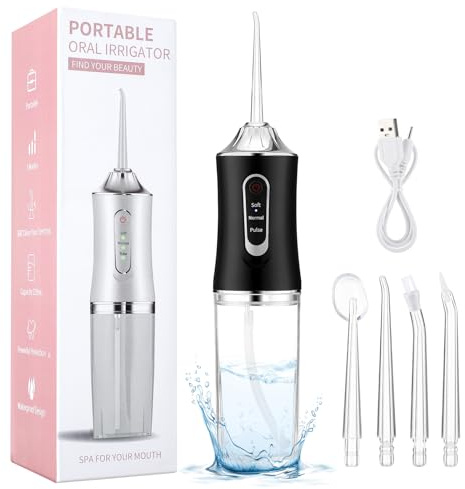Hydropulseur Dentaire Sans Fil - Irrigateur Buccal Rechargeable avec 4 Buses pour un Nettoyage Profond, Appareil Dentaire Sans Cordon pour Usage Quotidien, Étanche IPX7