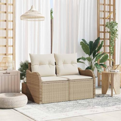 Bucmath Gartensofa Beige Poly-Rattan, 121 x 62 x 69cm, Modernes Outdoor Möbel für Garten Terrasse, Langlebiges Loungesofa