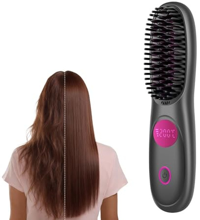 Go Brush Pro,2026 New Cordless Straight Hair Brush, Portable Scald-Proof mini Straight Hair Comb with Three Temperature Settings and LED Display Screen, Quickly Heating Travel Hair Brush (Black)