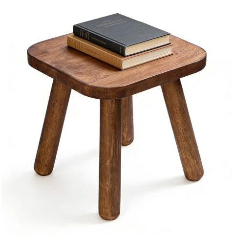 Small Wooden Stool, 24cm Square Stool, Removable Foot Rest, Non-Slip Stool, Portable & Sturdy, Supports up to 300 lbs, Plant Stool Indoor, for Living Room, Bathroom, Office, Garden, Fishing, Camping