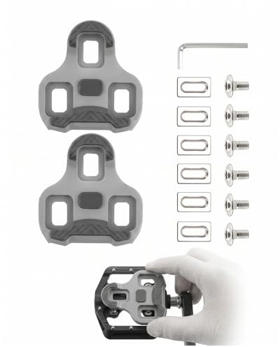 TISCH 1 Paire de Cales de Vélo 4,5° Float, Antidérapantes en TPU, Plaques de Pédales pour Vélo de Route Gris, Ensemble 3 Trous avec Accessoires de Montage & Clé Allen, Transmission de Puissance Stable
