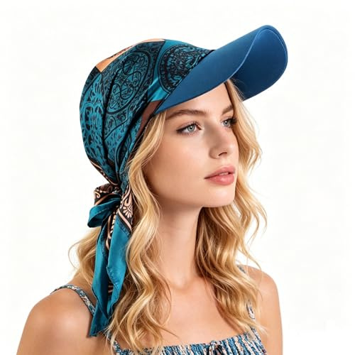 CHENNAN Foulard pour Femme avec visière à Bord Turban Casquettes De Baseball Attachées Visière Souple Femme Bandana Imprimé Anti-UV pour la Protection Solaire et Les Couvre-Chefs d'été | Bonnet à bord avec attache réglable dans le dos, protection UV, protection solaire et couvre-chef en été en plein air
