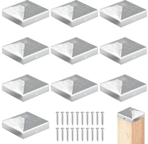 Foonary 10 tappi di copertura per pali da 7 x 7 cm, quadrati, in metallo, per pali in legno, pali di recinzione, con 20 viti, copertura per pali resistenti alle intemperie, per giardino, recinzione