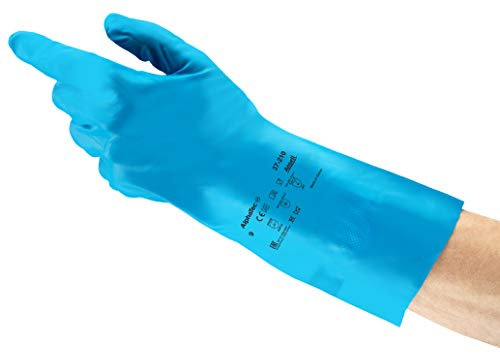 Ansell AlphaTec 37-210 Guantes de Trabajo de Nitrilo, Resistentes a Productos Químicos, Sector Industrial, Guantes Reutilizables, Azul, Talla XL (12 Pares)