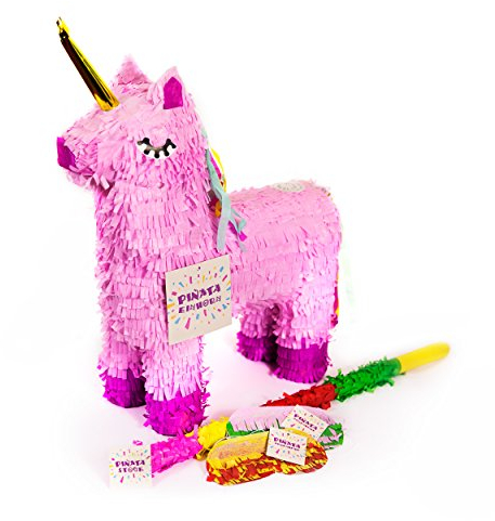 Trendario Einhorn Pinata Set, Pinjatta + Stab + Augenmaske, Ideal zum Befüllen mit Süßigkeiten und Geschenken - Piñata für Kindergeburtstag Spiel, Geschenkidee, Party, Hochzeit