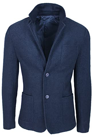 FB CLASS Giacca Uomo Sartoriale Slim Fit Casual Elegante in Lana (L, Blu Scuro)